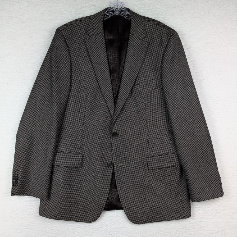 Hugo Boss Pasini2 Brown Tan Small Houndstooth Wool Suit Jacket Coat 42R Tesse